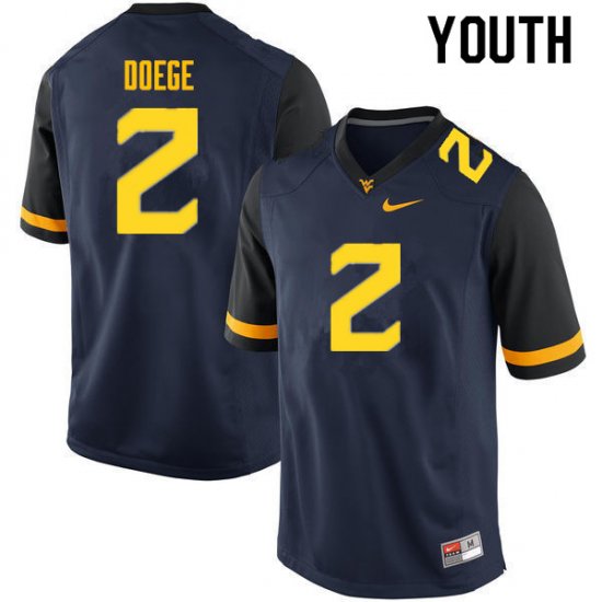 Youth West Virginia Mountaineers NCAA #2 Jarret Doege Navy Authentic Nike Stitched College Football Jersey OM15E45HZ